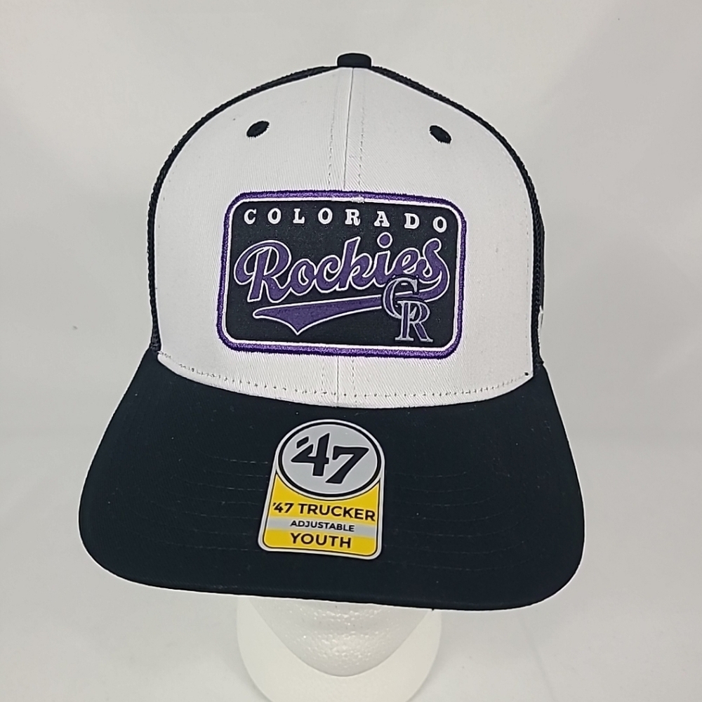 NEW '47 Youth Colorado Rockies Black Cream Trucker Snapback Hat OS